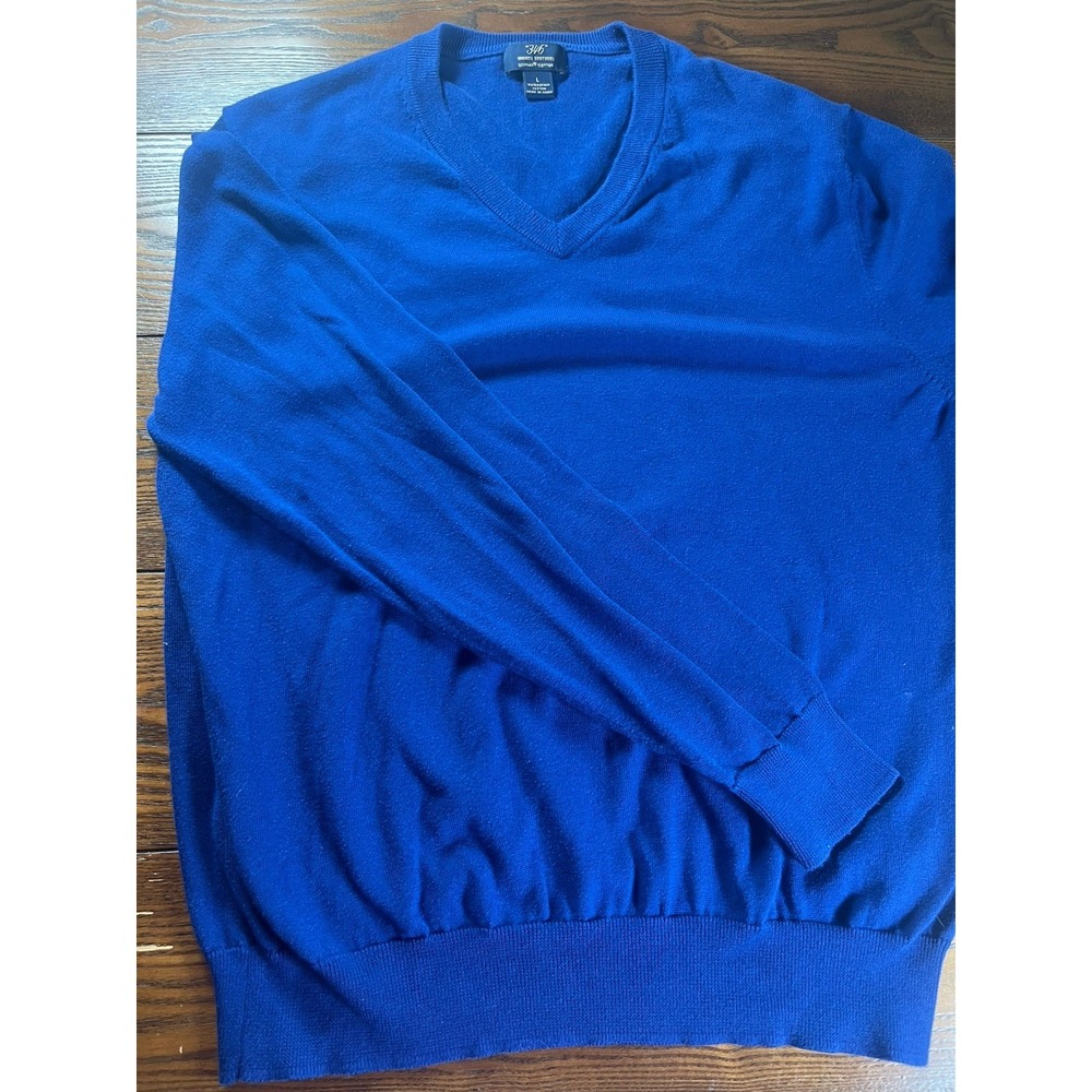 Brooks Brothers 346 Mens Blue Supima Cotton V-Neck Pullover Sweater Size Large